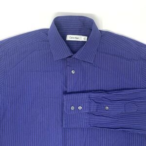 Calvin Klein Blue Micro Stripes Long Sleeve Button‎ Up Men's Shirt Size Large
